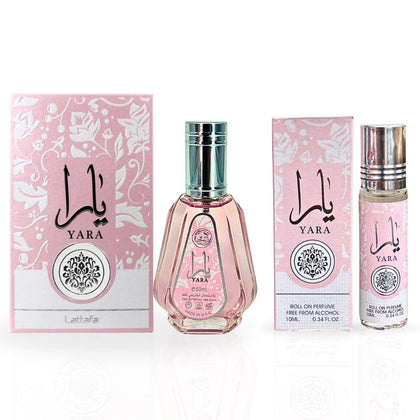 Lattafa Yara front packaging showing elegant duo and gifting appeal