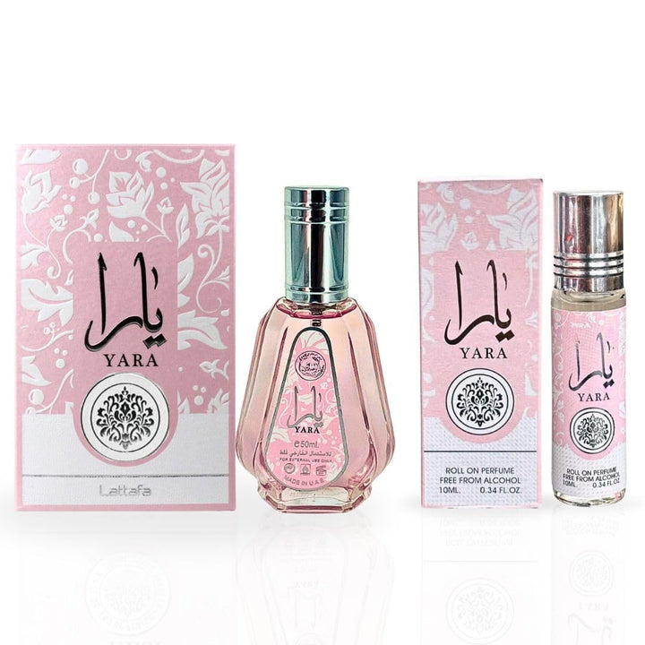 Lattafa Yara front packaging showing elegant duo and gifting appeal