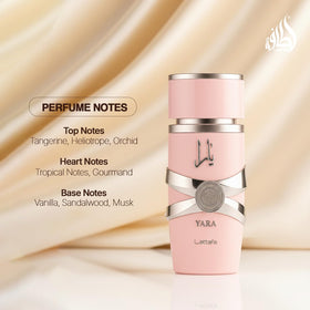 Lattafa Yara label detail showing fragrance name and refined packaging