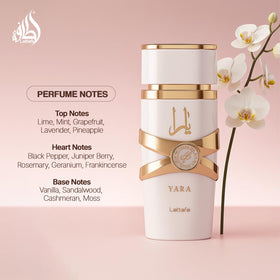 Peach and jasmine composition image representing Lattafa Yara Moi fresh top notes
