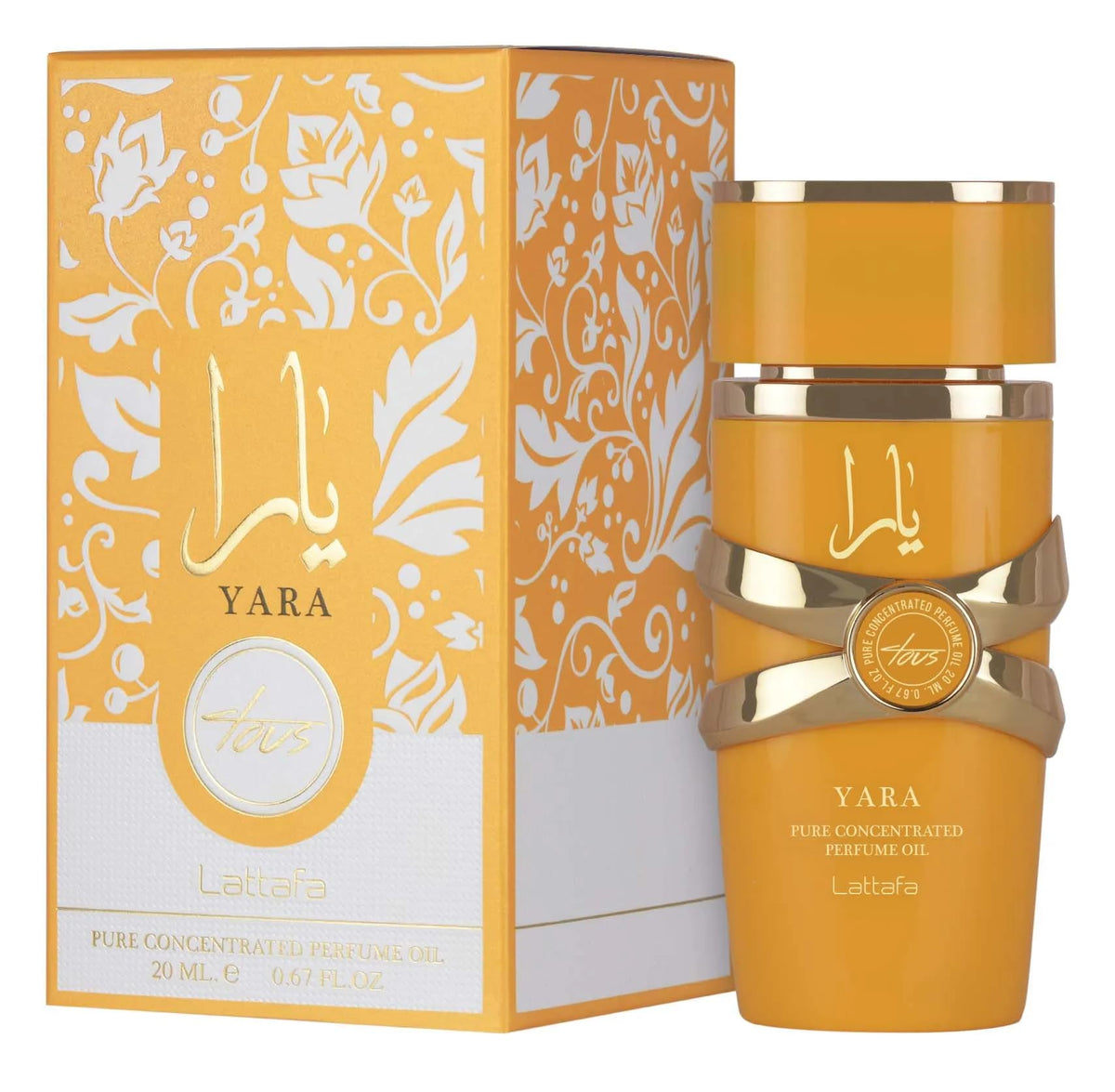 Lattafa Yara Tous side label close-up highlighting brand details and clear ingredient view