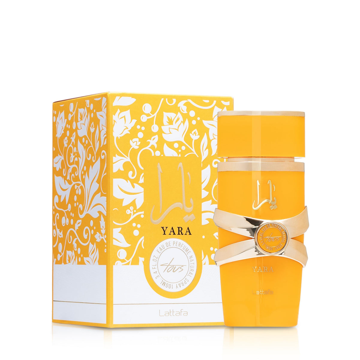 Lattafa Yara Tous cap and sprayer view, emphasizes easy application and quality finish
