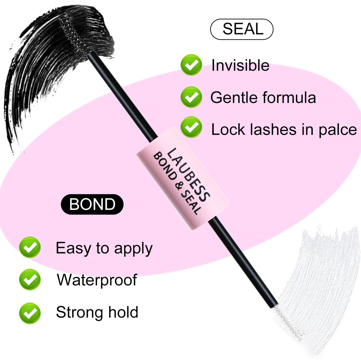 LAUBESS bond wand applying adhesive under lashes for precise DIY benefit
