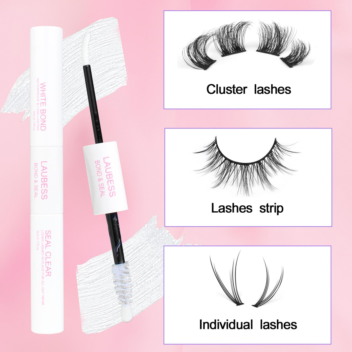 LAUBESS cluster lashes attached before-and-after showcasing lasting finish