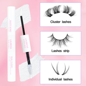 LAUBESS cluster lashes attached before-and-after showcasing lasting finish