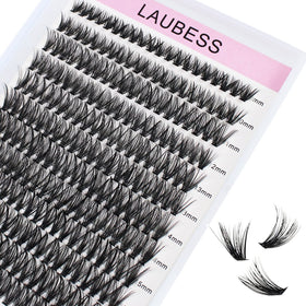 LAUBESS front packaging of cluster lash tray showing mixed lengths and branding benefit convenience