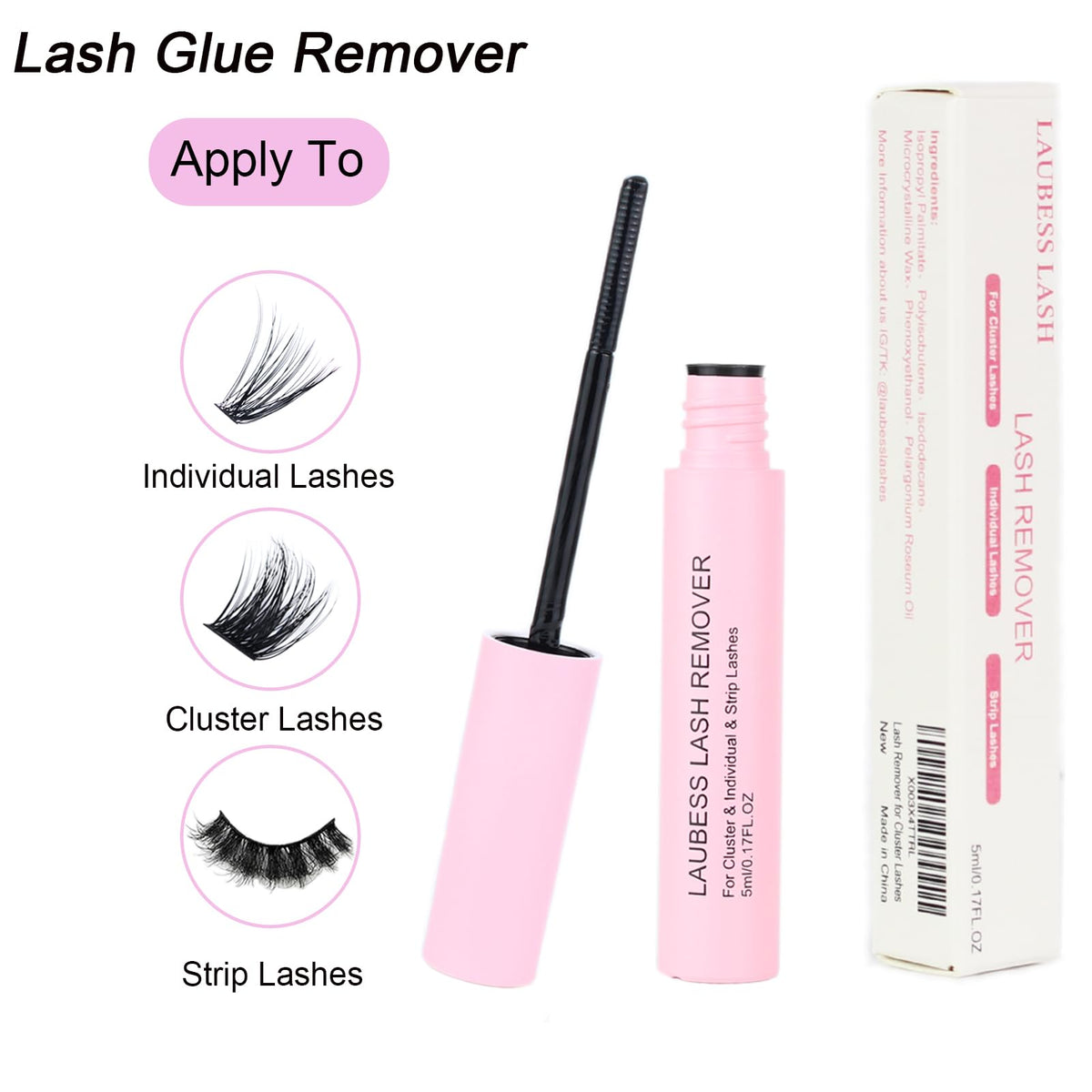 LAUBESS LASH application demo on lashes illustrating fast adhesive breakdown