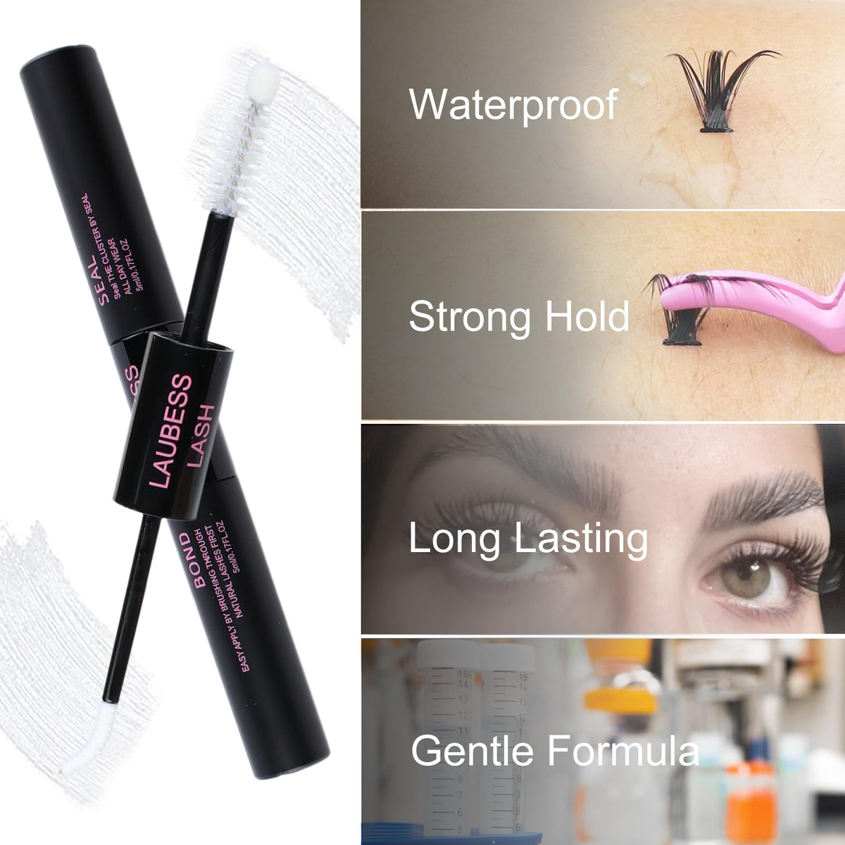 LAUBESS LASH cluster lashes in use showing quick DIY application benefit