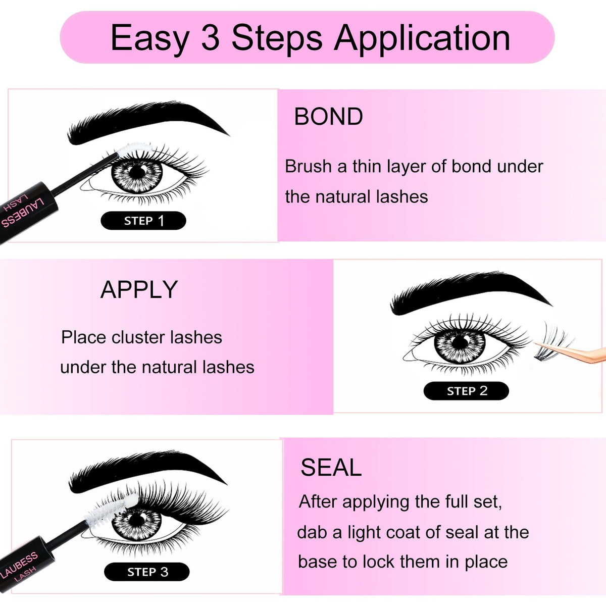 LAUBESS LASH seal application demo locking clusters for cleaner base and longer hold