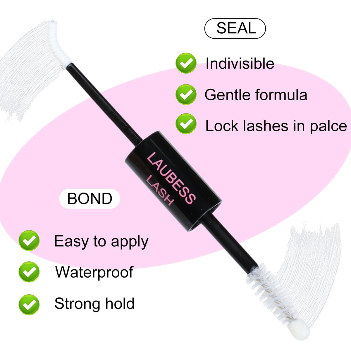 LAUBESS LASH spiral brush closeup ensuring even adhesive application for precise placement