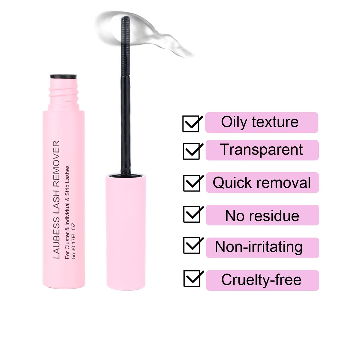 LAUBESS LASH gel texture close-up showing smooth formula for gentle dissolving