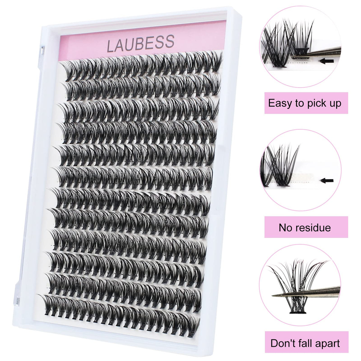 LAUBESS size comparison against natural lashes showing scale for tailored volume benefit