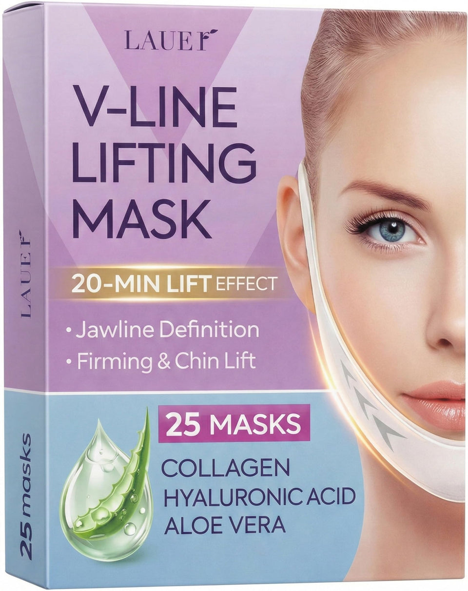 LAUER COSMETIC front packaging showing V-shaped chin patches and 25-piece benefit