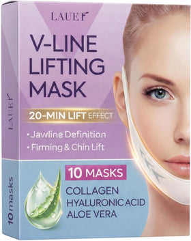 LAUER COSMETIC front packaging showing 10 V‑shaped contouring masks for convenience