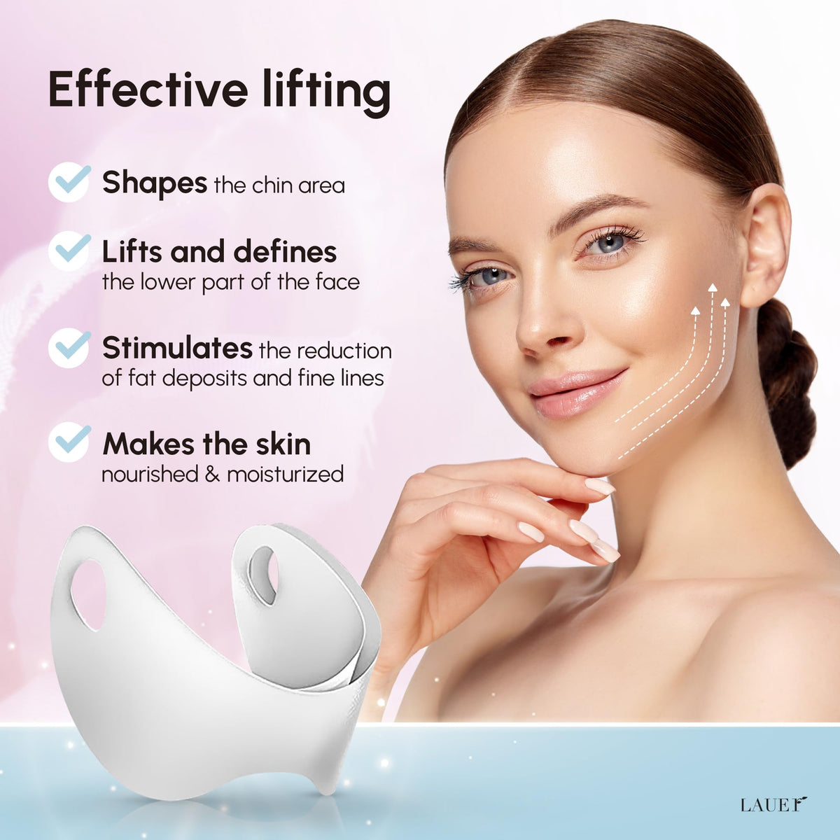 LAUER COSMETIC woman applying V mask in bathroom demonstrating easy at‑home use