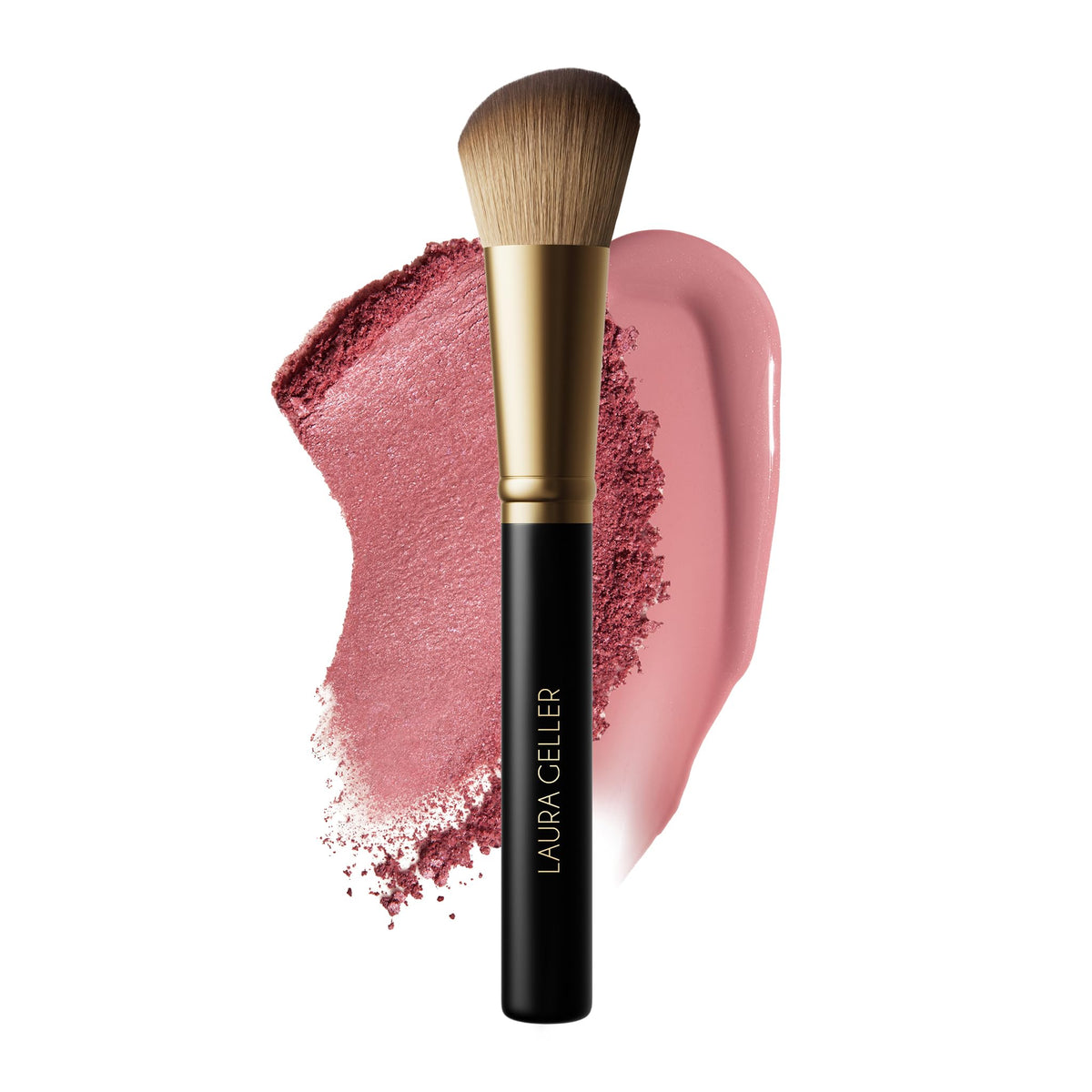 LAURA GELLER NEW YORK angled blush brush front view shows precise shape for sculpting