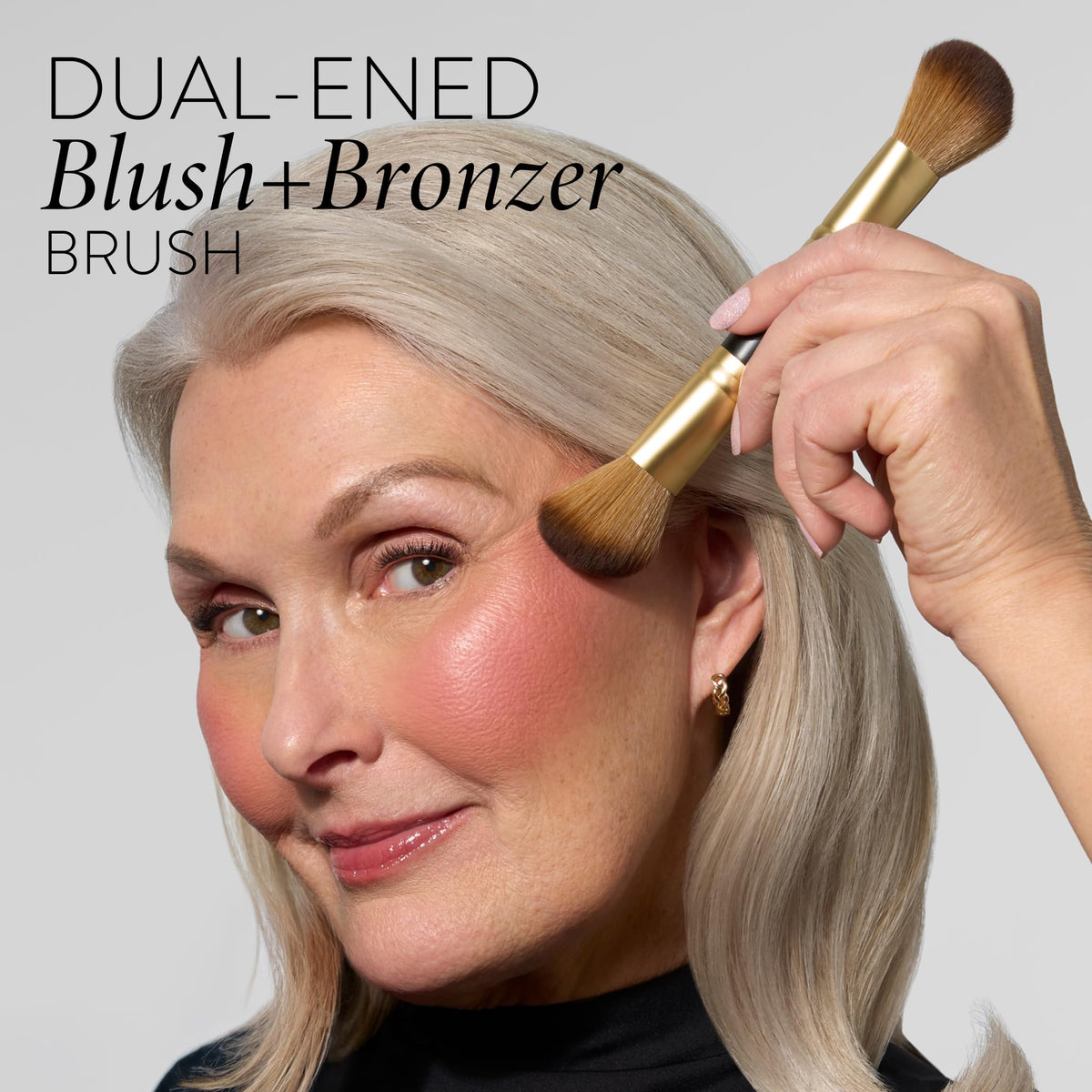 LAURA GELLER applying blush with angled side for lifted cheeks