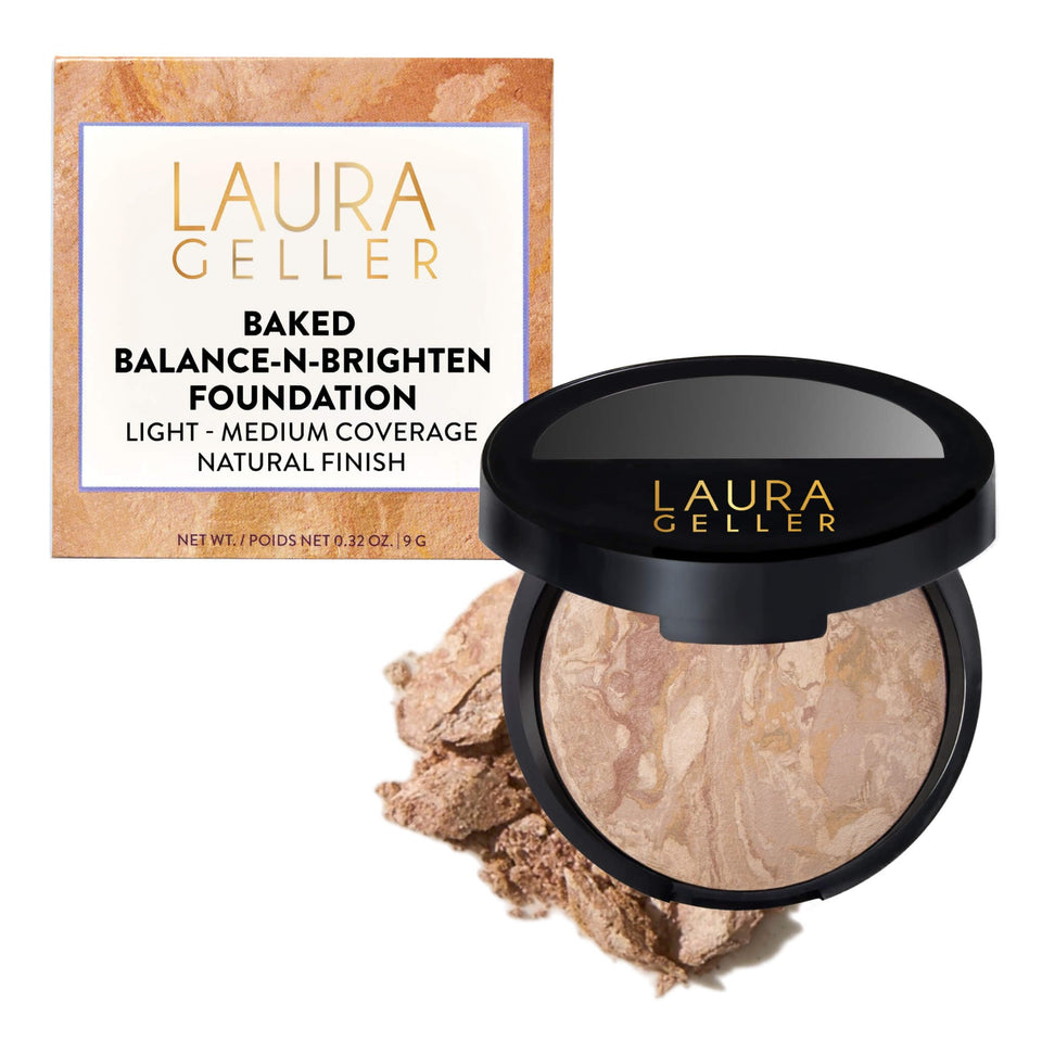 LAURA GELLER compact front view showing sleek packaging and travel-ready design benefit