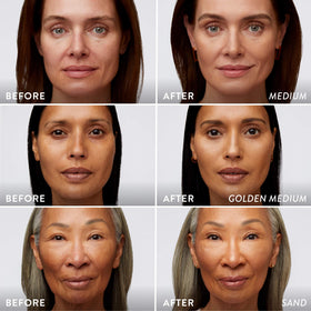 LAURA GELLER woman checking finish in mirror to show wearable glow
