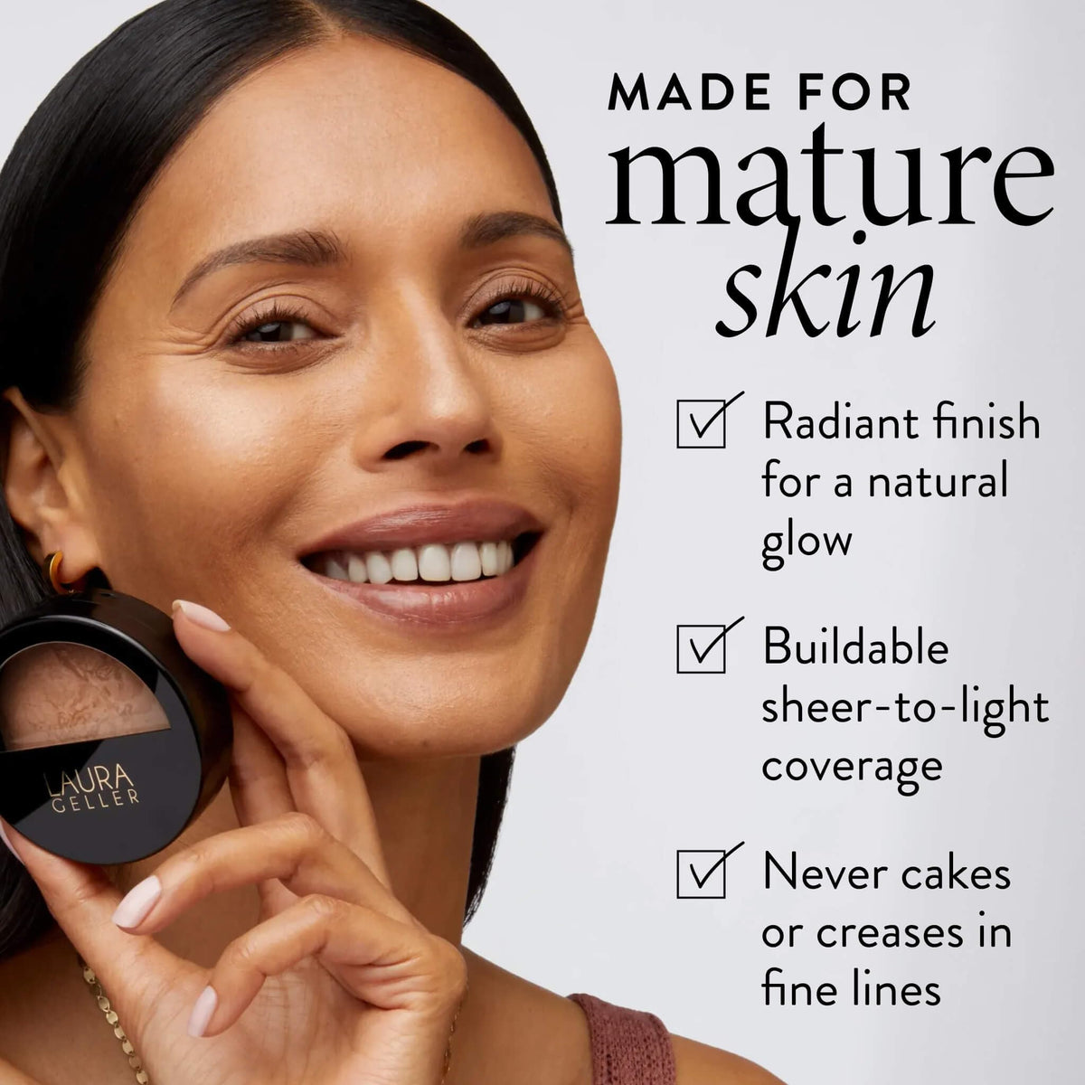 LAURA GELLER brush applying powder for smooth, buildable coverage