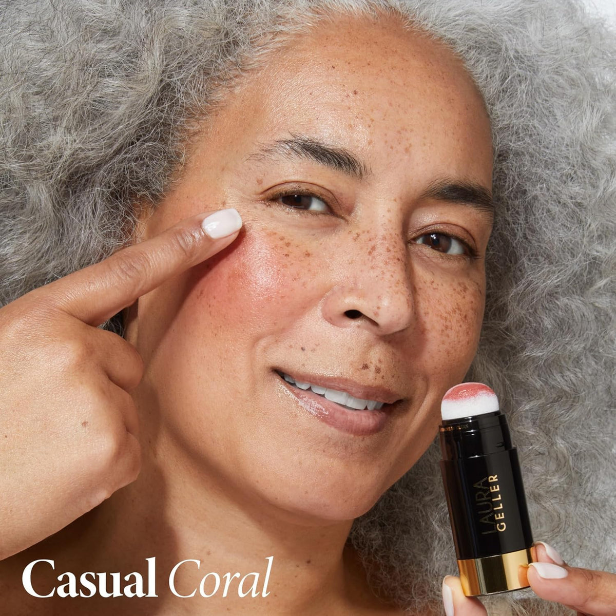 LAURA GELLER blended cheek close-up showing natural flushed glow benefit