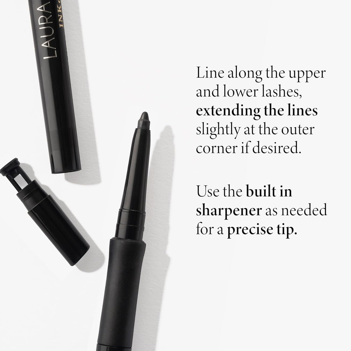 LAURA GELLER NEW YORK eyeliner applied to eye showing defined lash line benefit