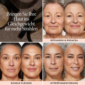 LAURA GELLER brush applying powder in hand demonstrating easy blendability and buildable coverage