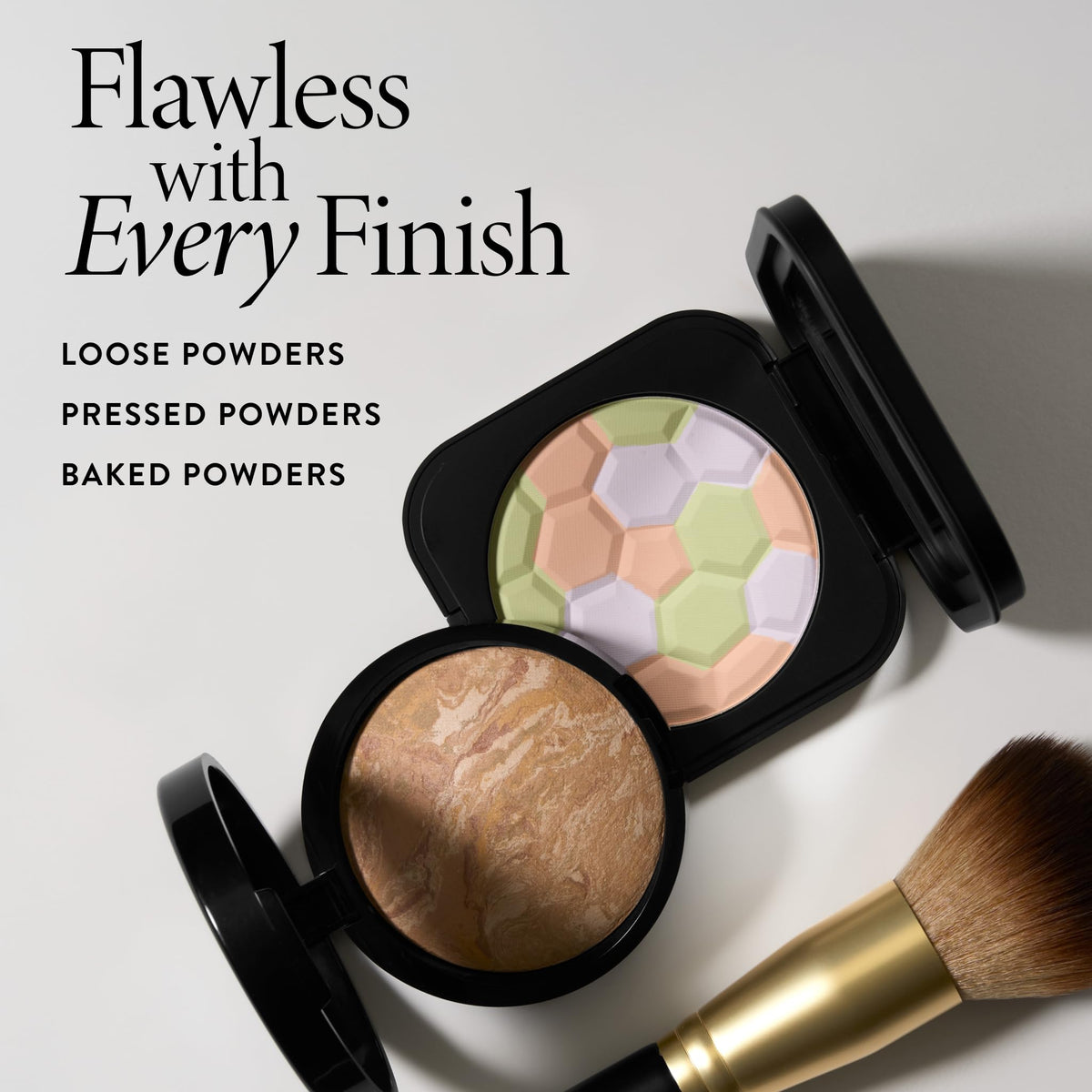 LAURA GELLER brush in use applying powder for a soft-focus, seamless finish