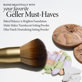 LAURA GELLER brush staged with powders to show versatility across formulas