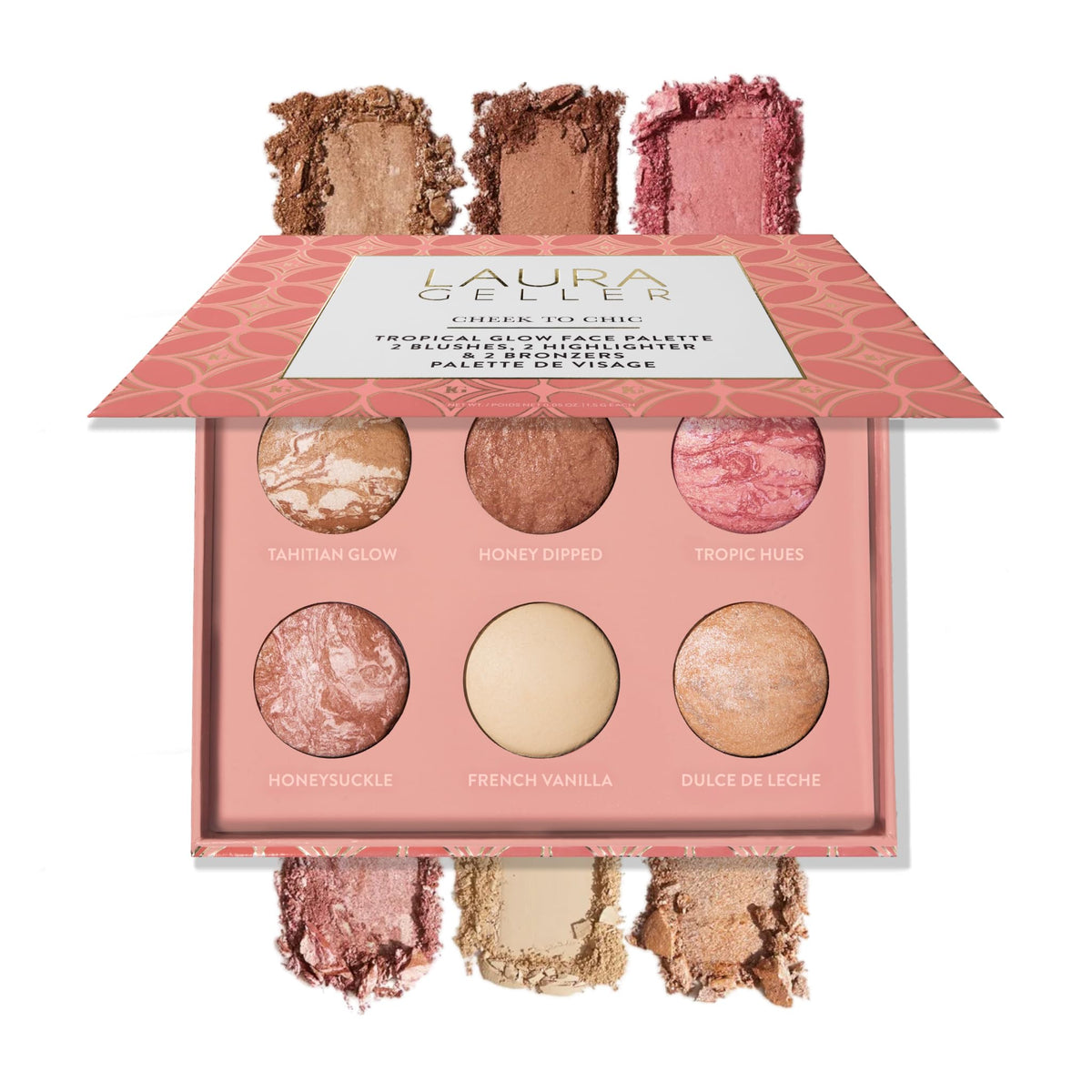 LAURA GELLER NEW YORK palette front view showing compact six shades for travel convenience