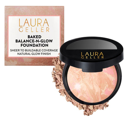 LAURA GELLER compact front view showing porcelain shade and elegant packaging benefit travel-ready
