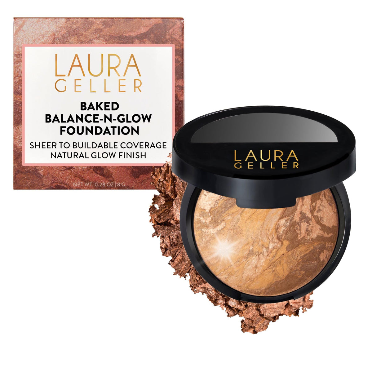 LAURA GELLER front compact in Tan showing elegant packaging and portability