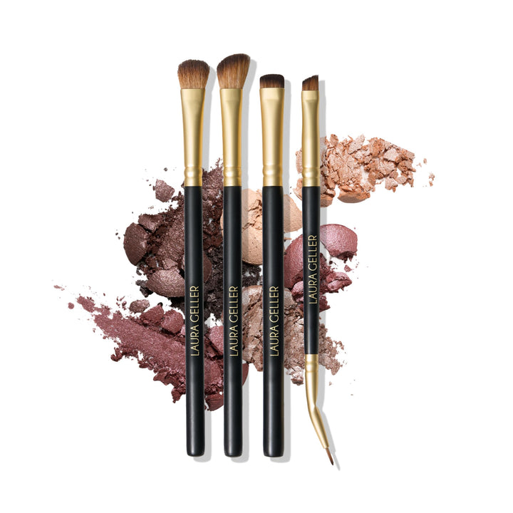 LAURA GELLER front packaging showing the four-piece brush set and easy storage benefit