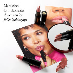 LAURA GELLER open tube showing marble pattern and smooth lipstick bullet