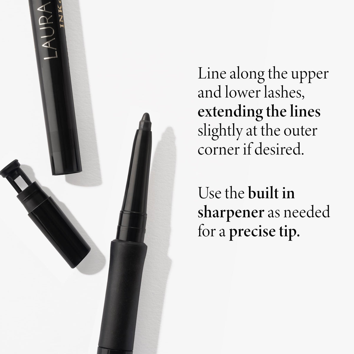 LAURA GELLER NEW YORK eye application demo showing crisp winged eyeliner benefit