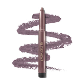 LAURA GELLER NEW YORK front view of Kajal pencil showing Smoky Plum shade and packaging benefit