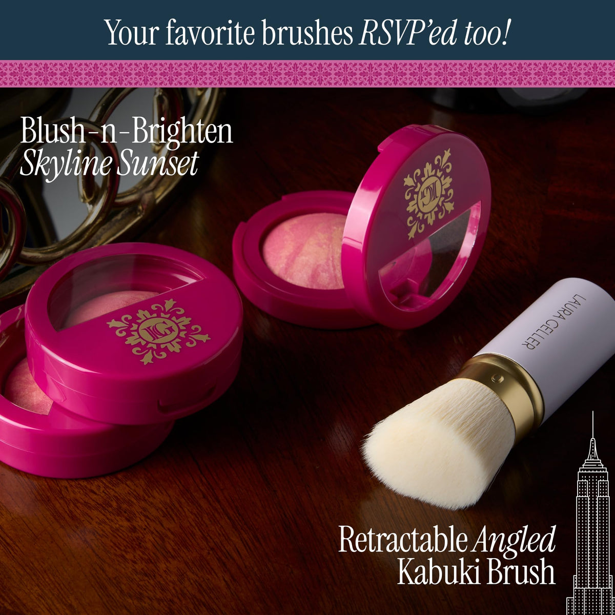 LAURA GELLER woman applying blush outdoors showing lifted youthful effect benefit