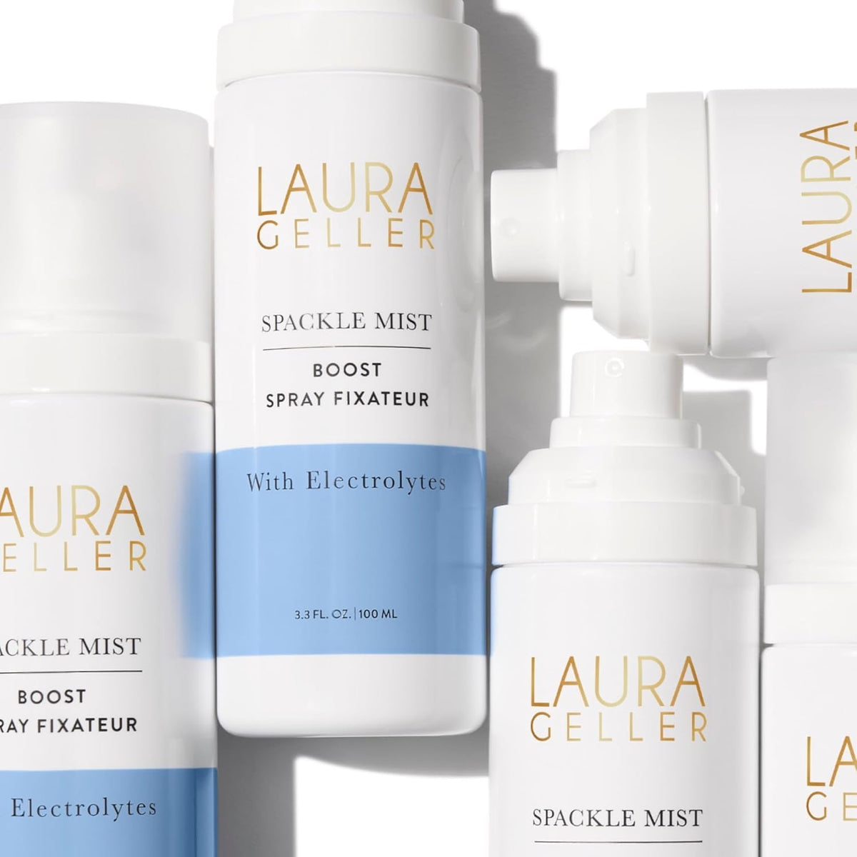 LAURA GELLER lifestyle shot on desk showing screen-time refresh and hydration