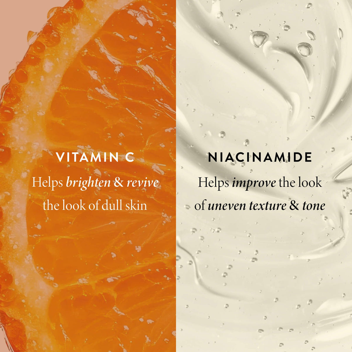 LAURA GELLER NEW YORK still life with Vitamin C and niacinamide ingredients showing skin-supporting benefit