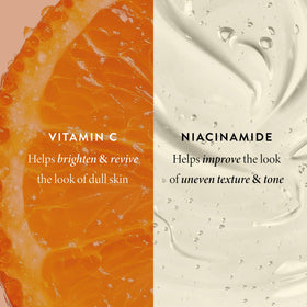 LAURA GELLER NEW YORK still life with Vitamin C and niacinamide ingredients showing skin-supporting benefit