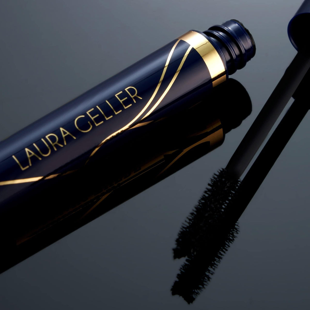 LAURA GELLER NEW YORK mascara on bathroom counter lifestyle image showing durable waterproof wear