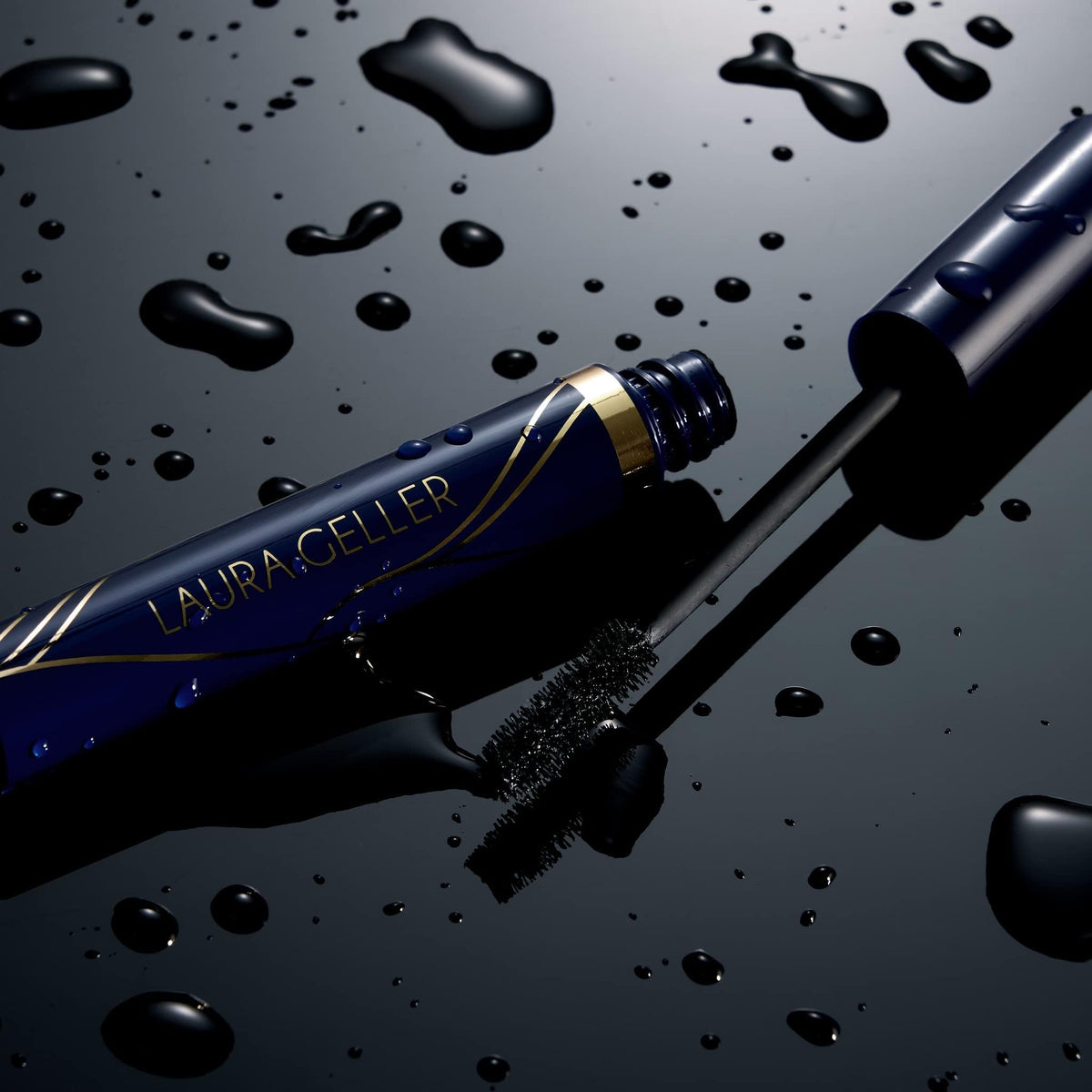 LAURA GELLER NEW YORK mascara applied to lashes closeup showing lengthened lifted effect