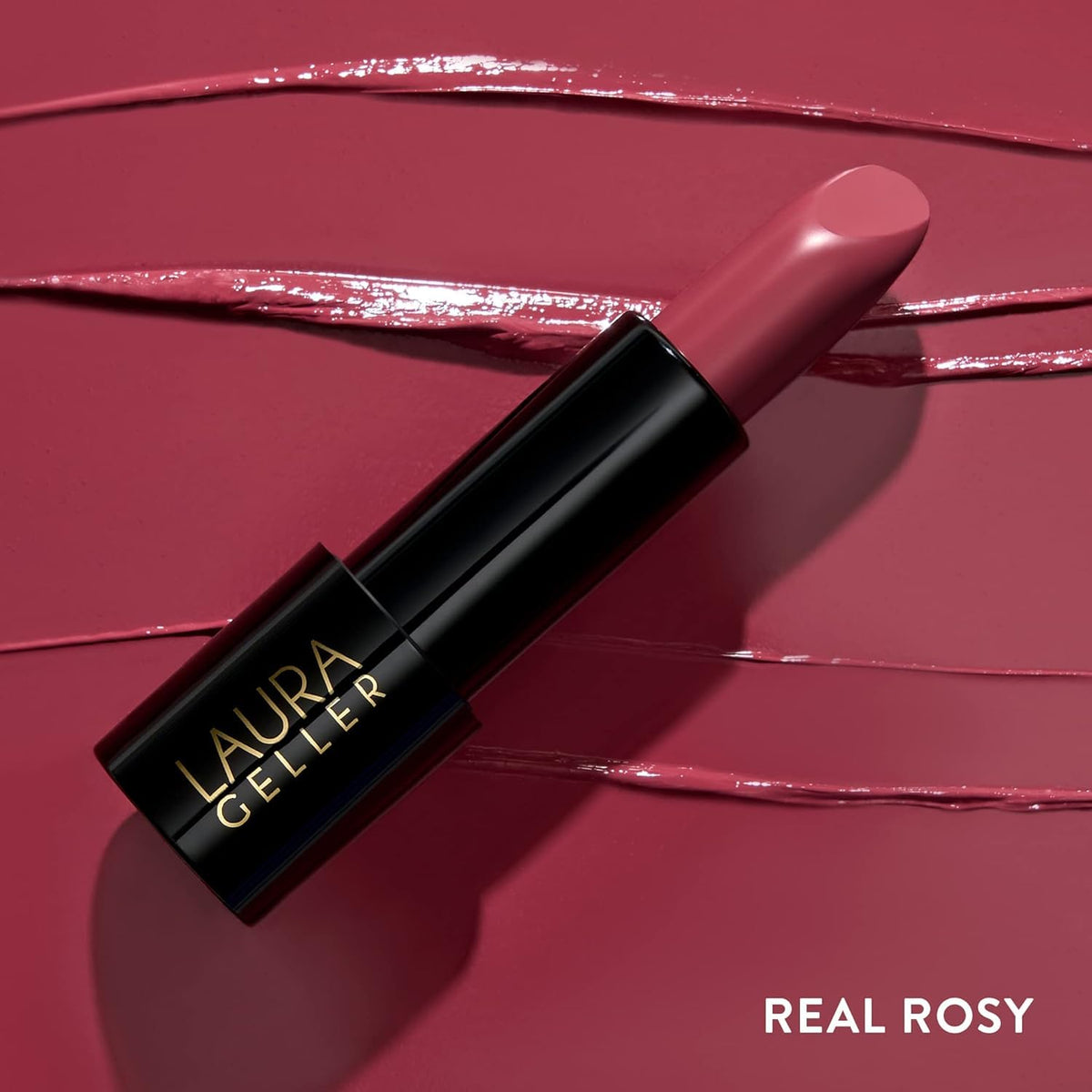 LAURA GELLER NEW YORK lipstick applied on model lips showing flattering, hydrating color