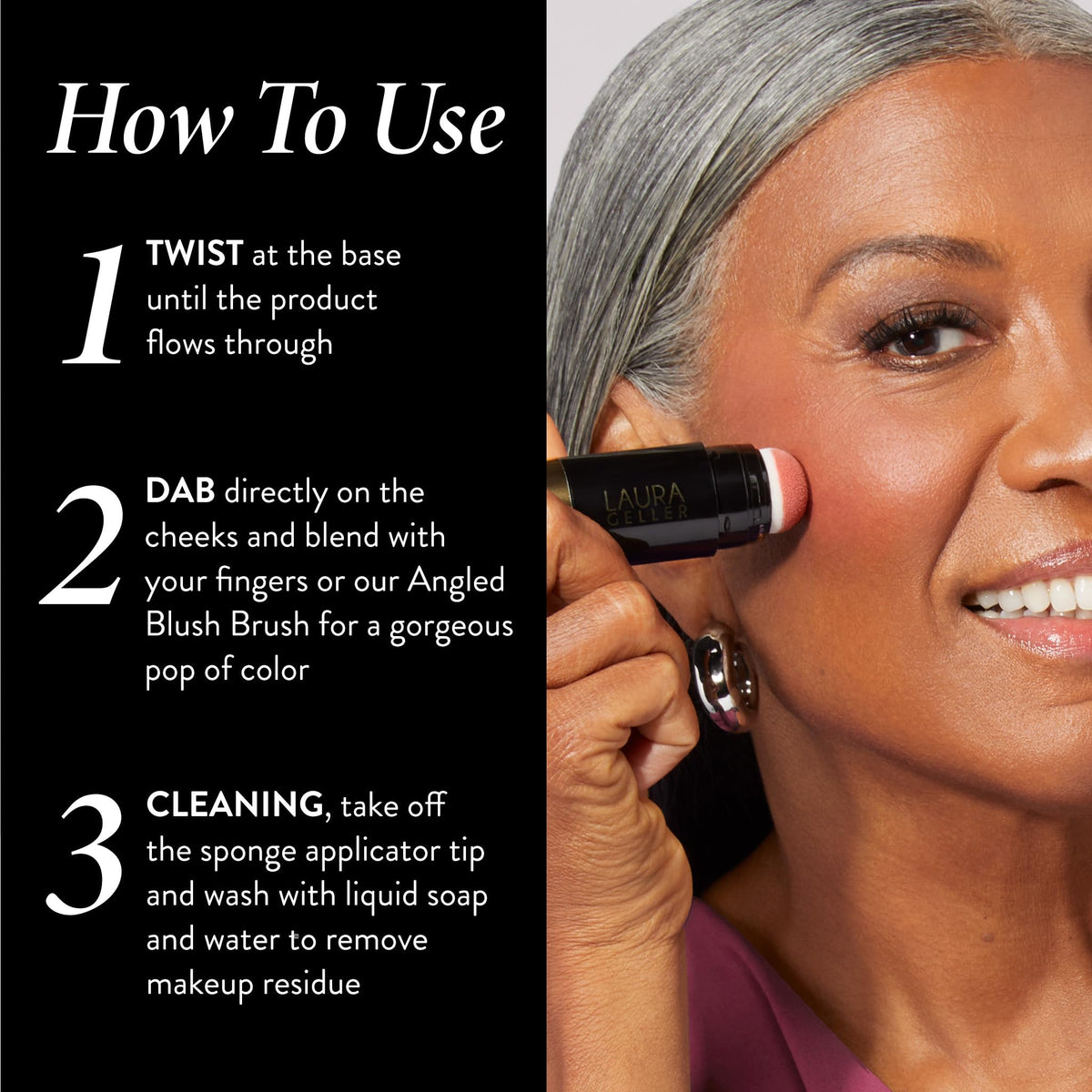 LAURA GELLER NEW YORK blended cheek on model illustrating natural flush