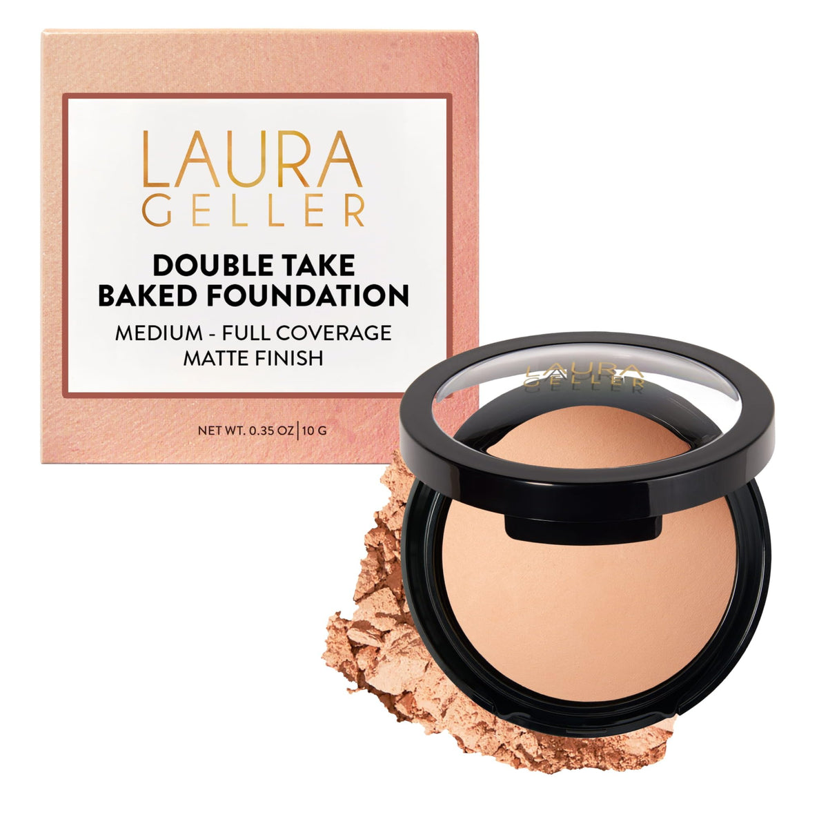 LAURA GELLER NEW YORK compact front view shows elegant packaging and travel-ready benefit