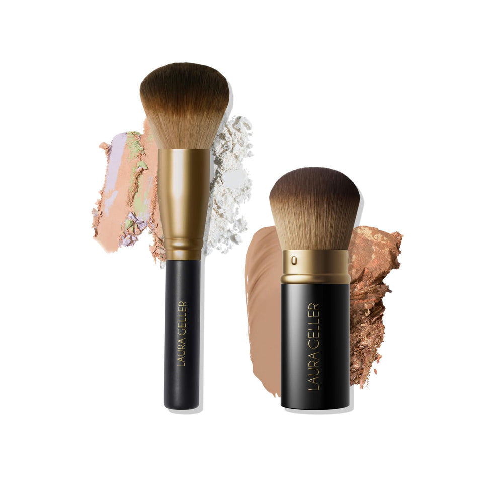 LAURA GELLER NEW YORK front view of set showing both brushes and packaging, ideal gift