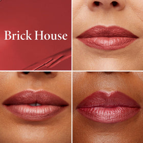 LAURA GELLER NEW YORK lip swatch on model showing buildable Brick House color