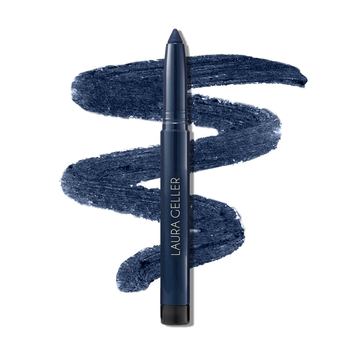 LAURA GELLER NEW YORK pencil front view showing denim color and sleek design benefit: easy grip