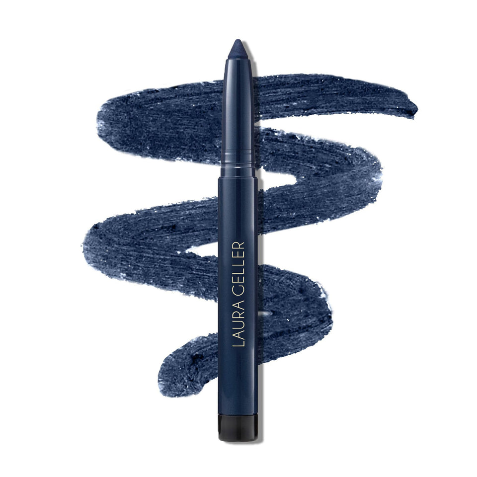LAURA GELLER NEW YORK pencil front view showing denim color and sleek design benefit: easy grip