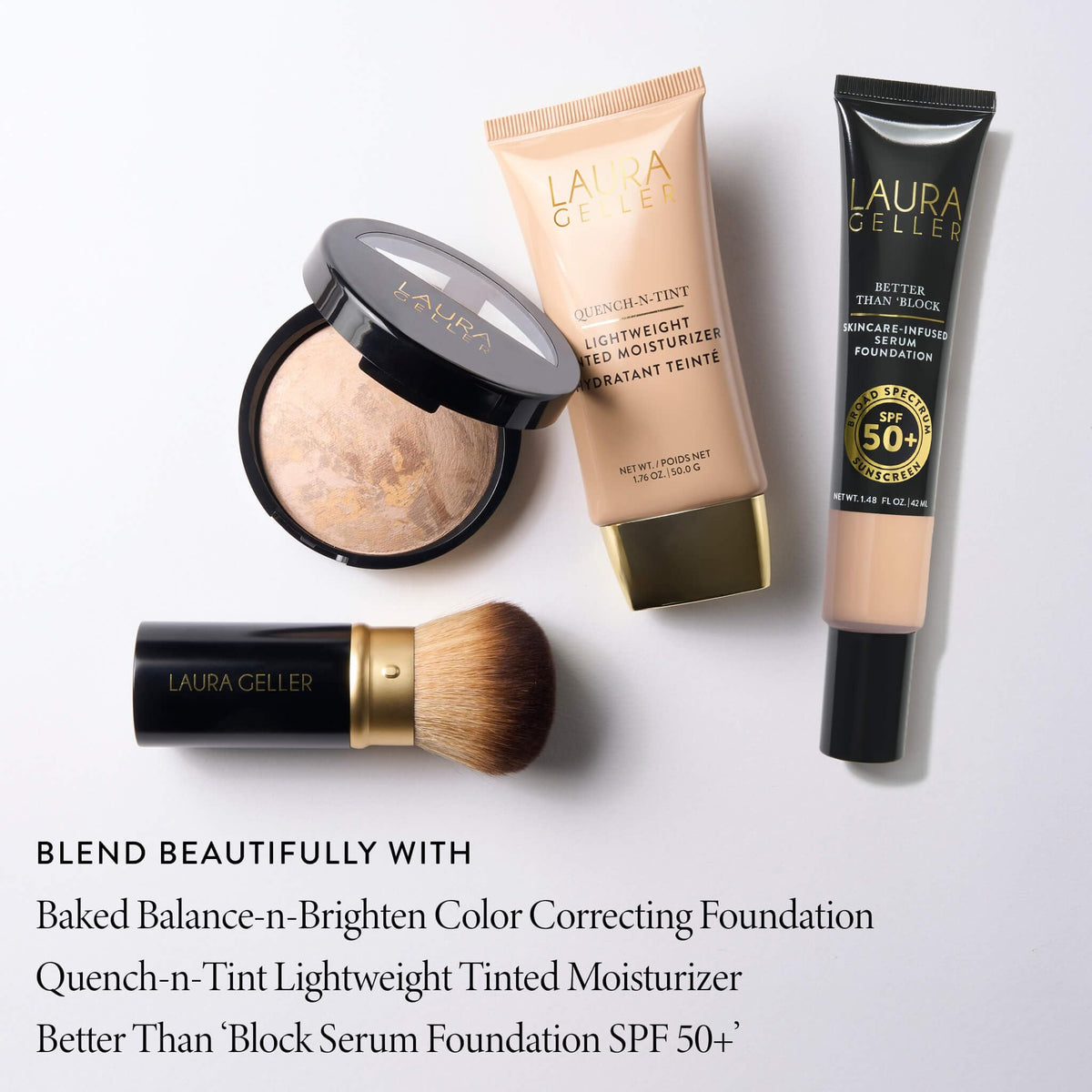 LAURA GELLER NEW YORK brushes staged on vanity for polished everyday makeup routine